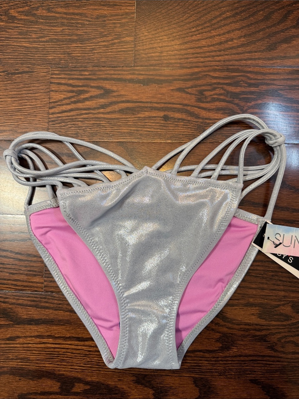 New Sundazed Shimmer Silver & Pink Strappy One-Piece Bottom Size L